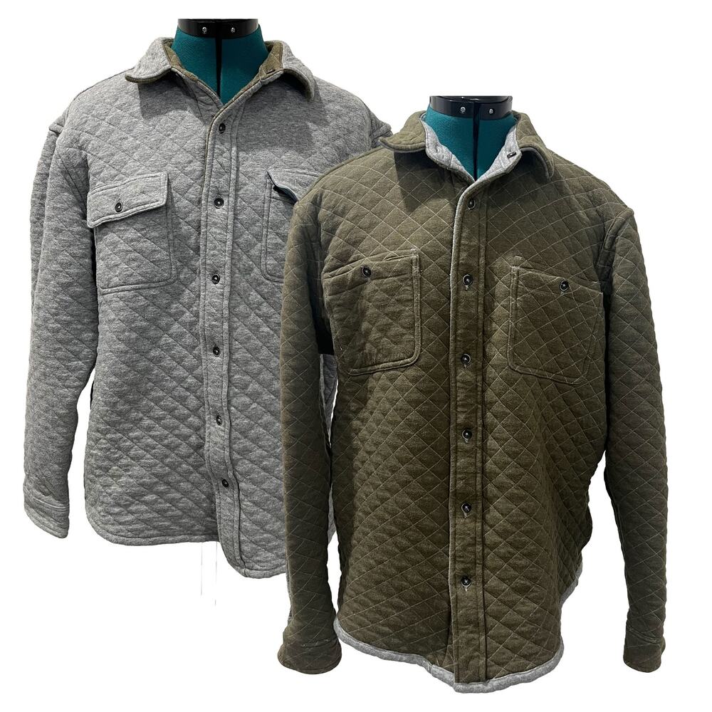 Tailor Vintage Reversible Quilted Shacket Mens Large Grey Olive Snap Button Coat